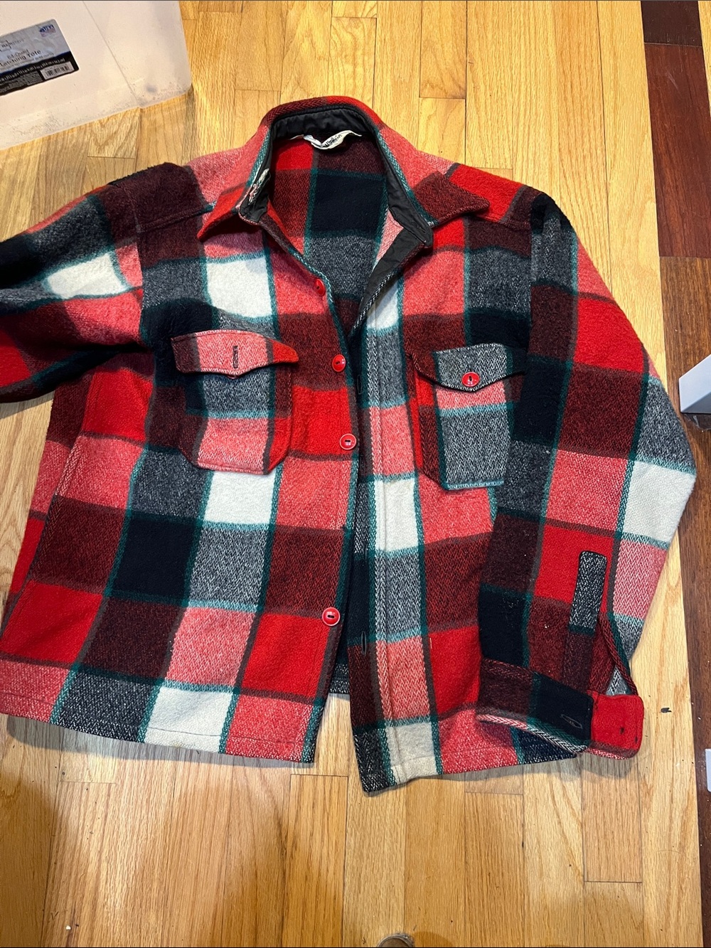 Woolrich Red, Black & Green Plaid Wool Jacket